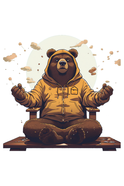 Yellow Crop Hoodie with Teddy meditating